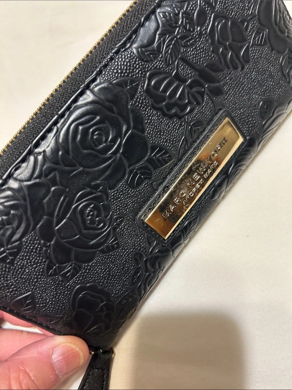 Marc New York Black Floral Embossed Zip Wallet